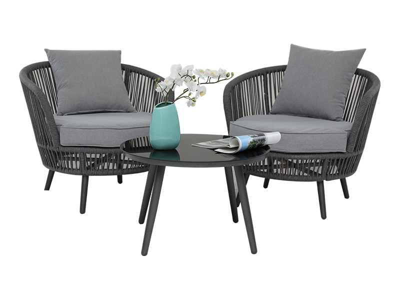 Hardin 3 piraso Patio Table Set Outdoor Woven Rope Patio Pag-uusap Bistro Set na may Cushions, Patio Furniture Sets YQC-2788