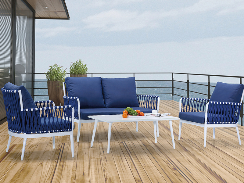 Leisure Bistro Woven Rope Aluminum Outdoor Furniture Garden Set In Blue Kulay YQC-2734