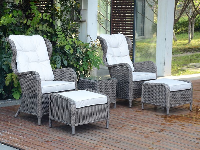 5pcs aluminyo rattan sofa, panlabas na rattan upuan na may footrest, leisure sofa set YQR-306A