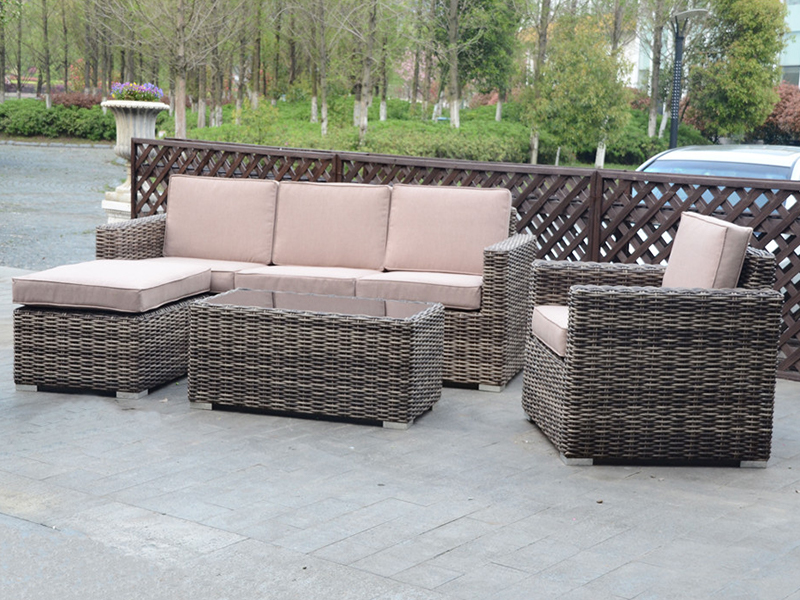panlabas na rattan sofa, aluminyo sofa, kalahating bilog na rattan hand-woven sofa set, lounge sofa yqr-396b