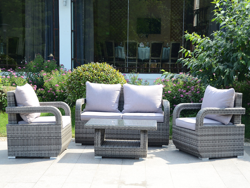 Flat Rattan Weaving Sofa Set, 4PCS Outdoor Rattan Furniture, Aluminum Frame YQR-508