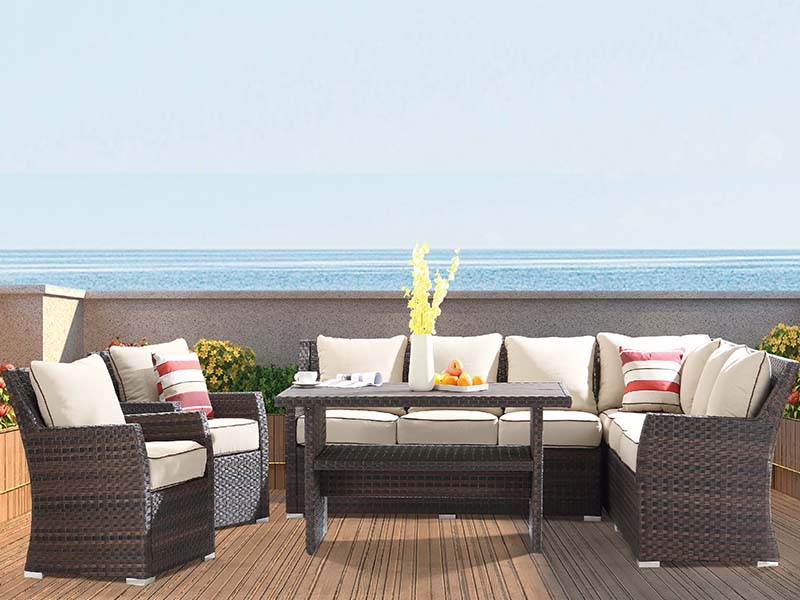 KD Rattan Furniture, Sectional Sofa Set, Outdoor Rattan Furniture, Garden Relaks na Muwebles YQR-701
